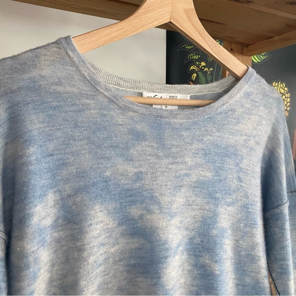 Paychi Guh Light Blue Multi Printed Cashmere Crewneck Sweater Medium - Picture 8 of 16